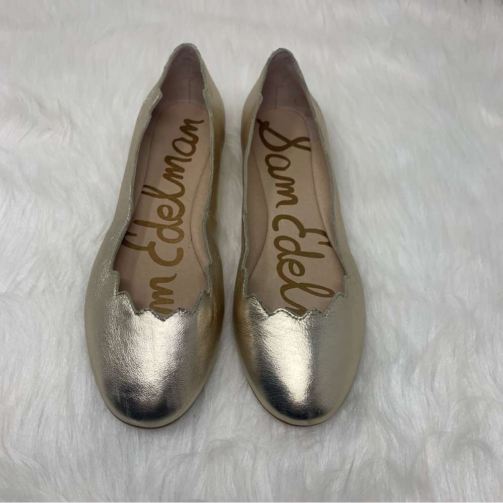 Sam Edelman Augusta Ballet Flats 8M Gold Metallic Scallop Toe Leather Sz 8 - Picture 3 of 7